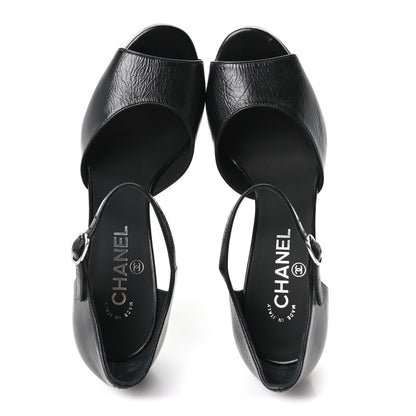 Chanel Shiny Lambskin Sandals 39.5 Black 2 of 10