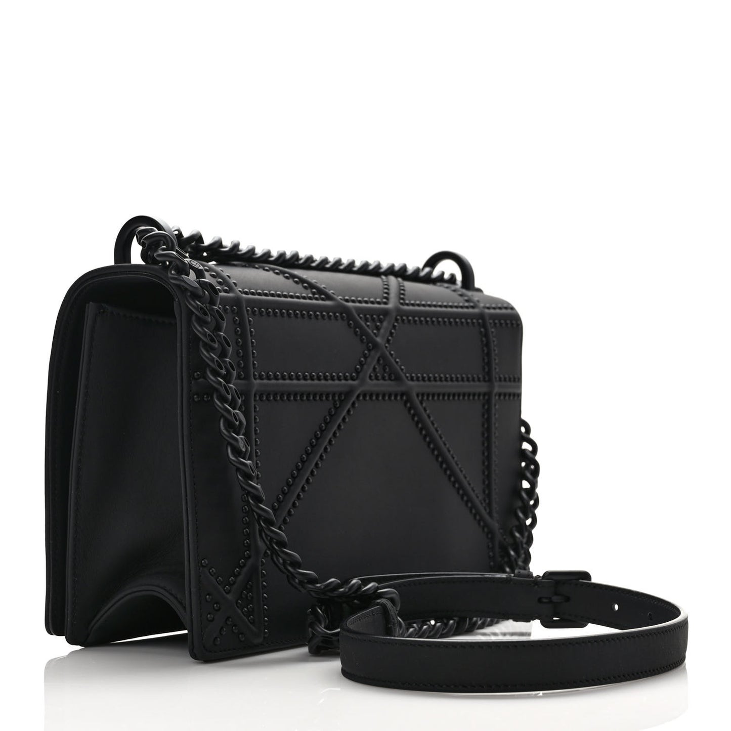 Ultra Matte Calfskin Studded Diorama Wallet on Chain Pouch Black