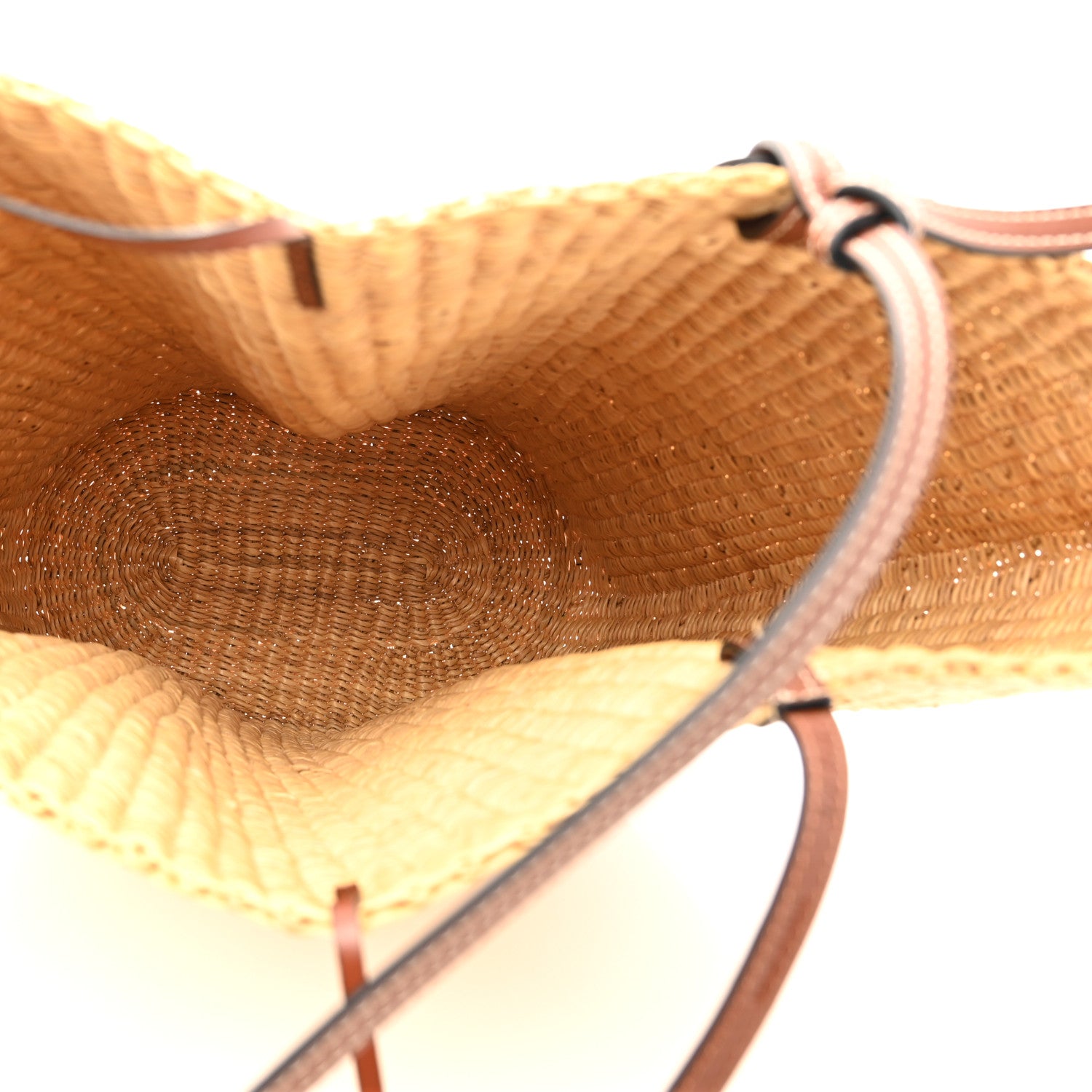 Loewe Raffia Calfskin Shell Basket Tote Natural Pecan 5 of 10