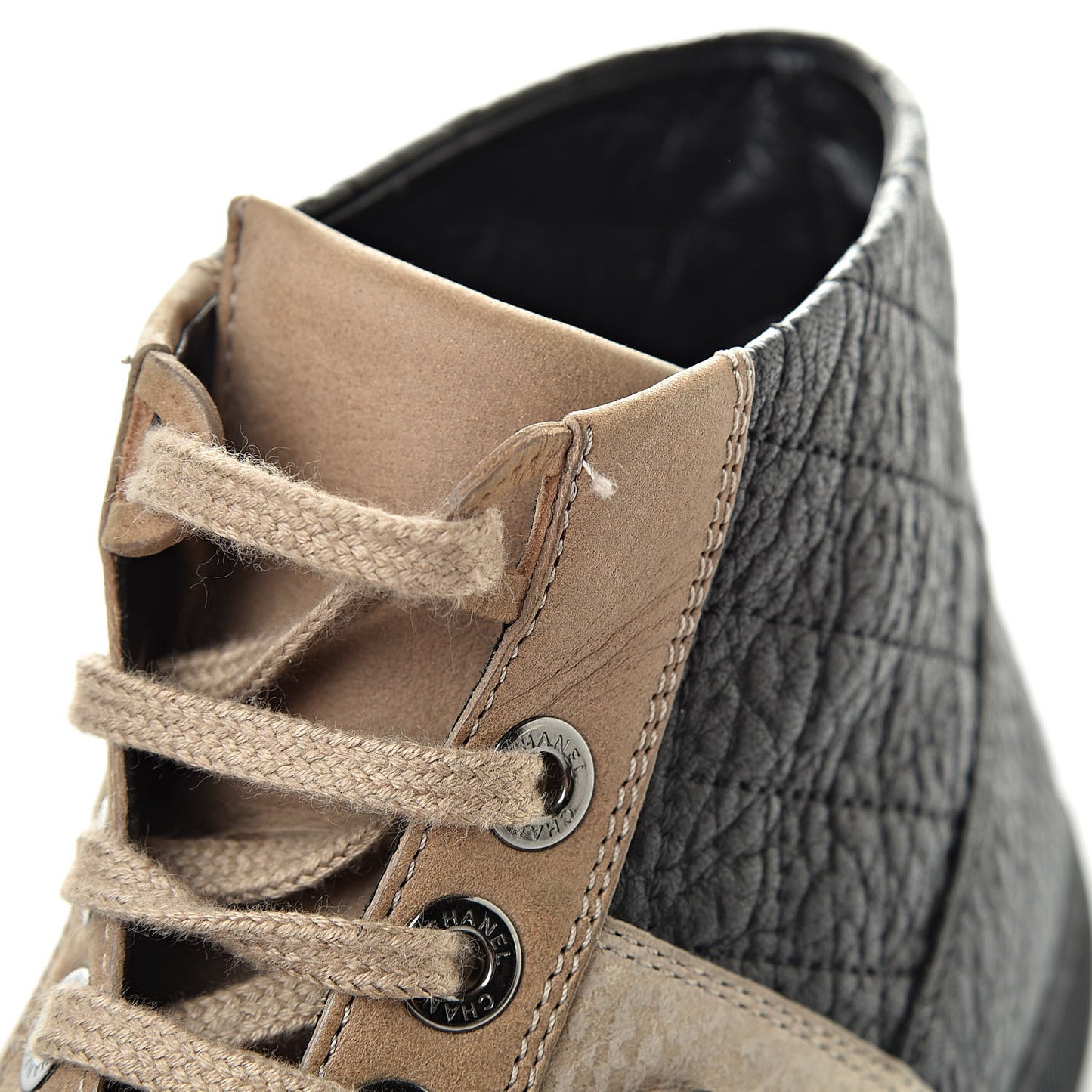 Washed Lambskin Quilted Lace Up CC Sneakers 39.5 Black Beige