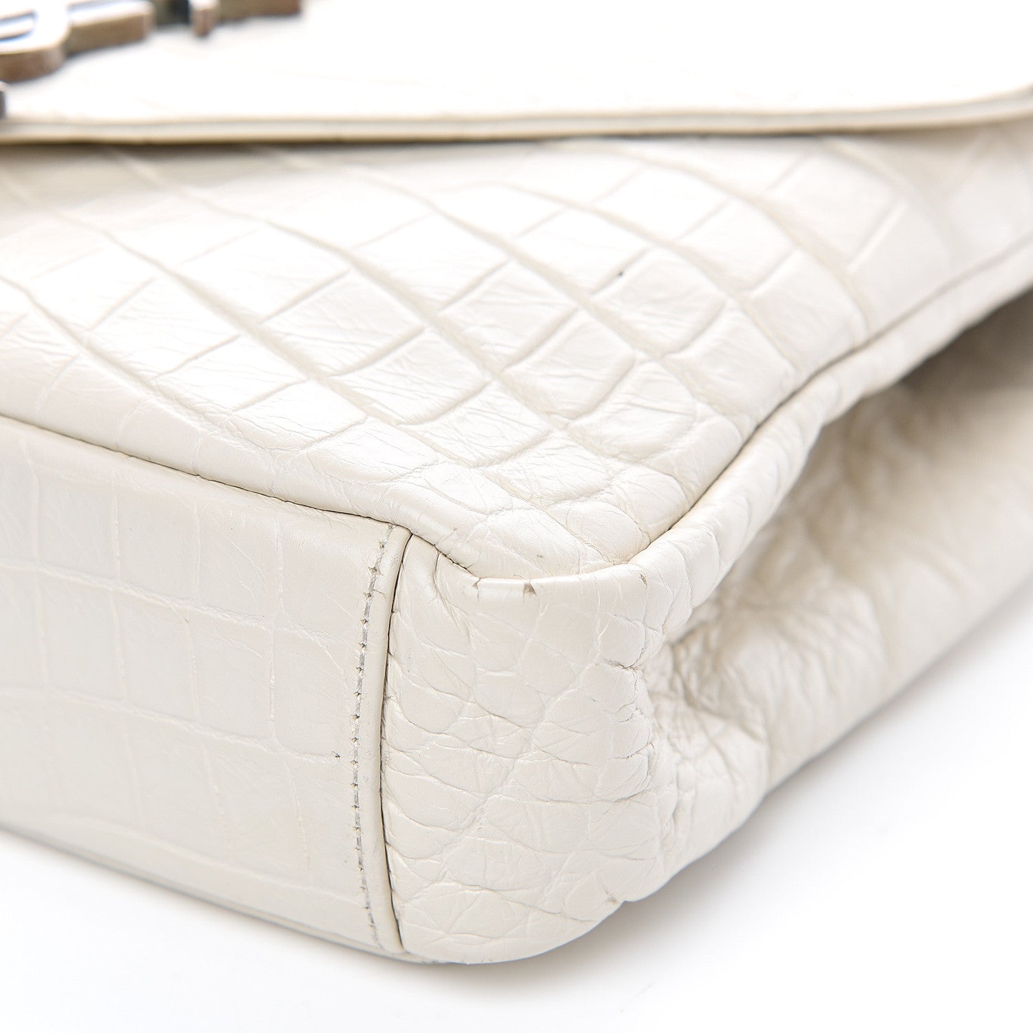 Saint Laurent Calfskin Crocodile Embossed Medium College Monogram Satchel Dove White 9 of 17