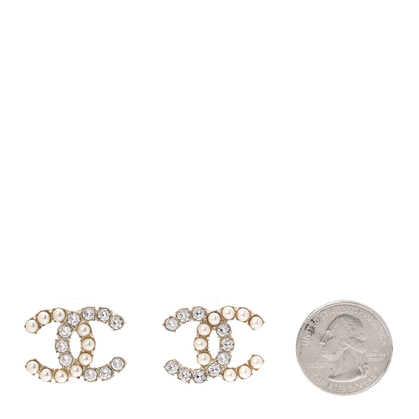 Crystal Pearl CC Dazzling Domino Earrings Gold