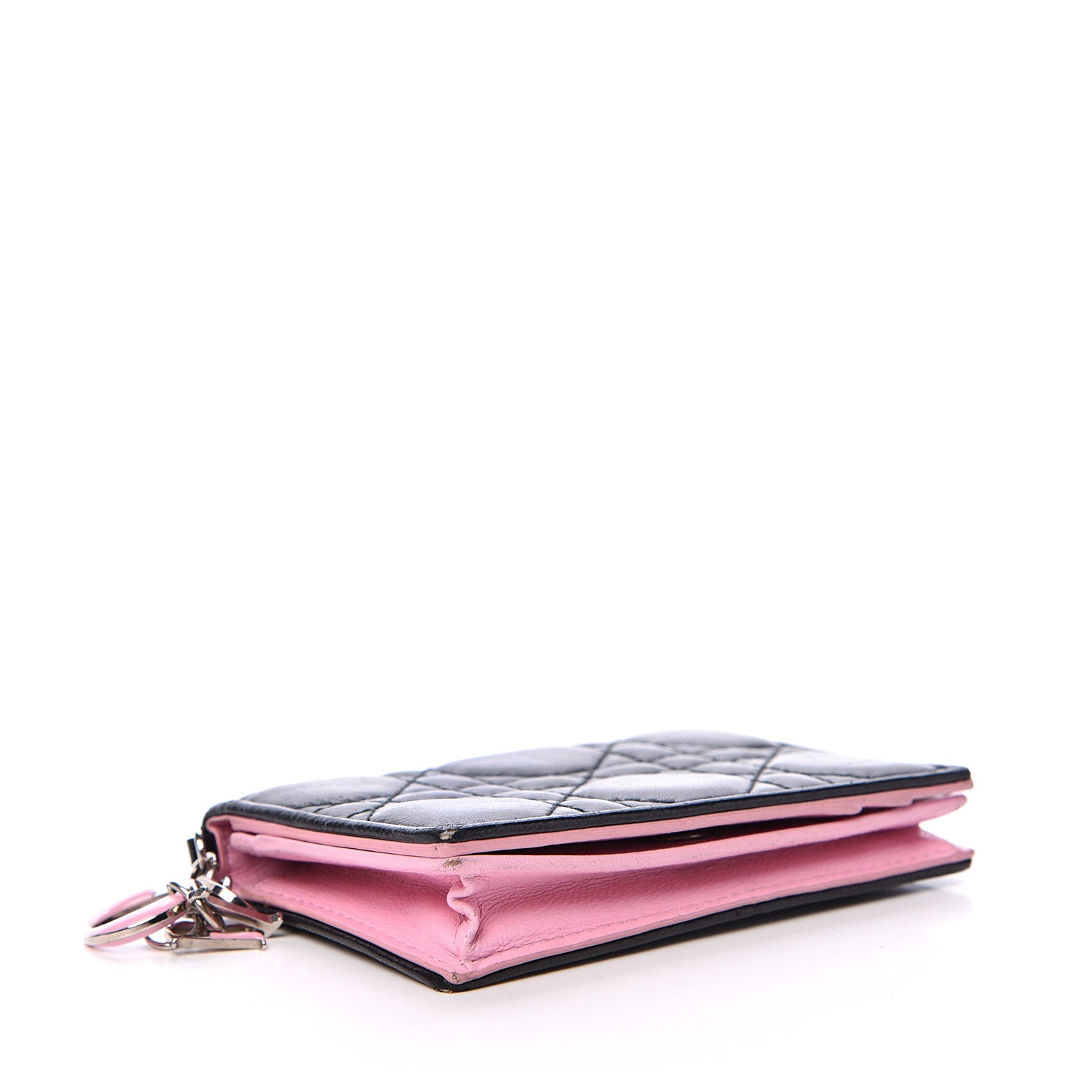 Christian Dior Lambskin Cannage Bi-Color Small Lady Dior Flap Card Holder Black Pink 3 of 13