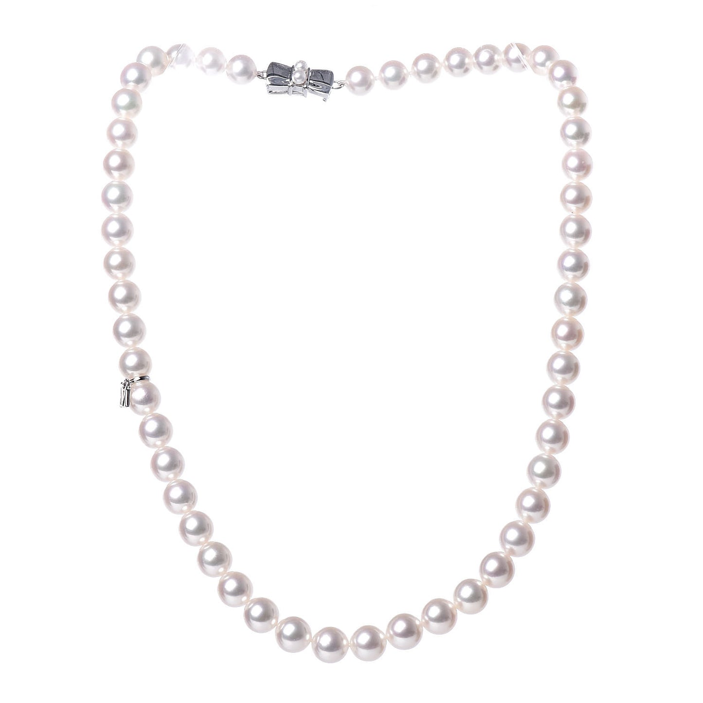 Sterling Silver 18K White Gold Akoya Pearl 7-8mm Strand Necklace Earring Set