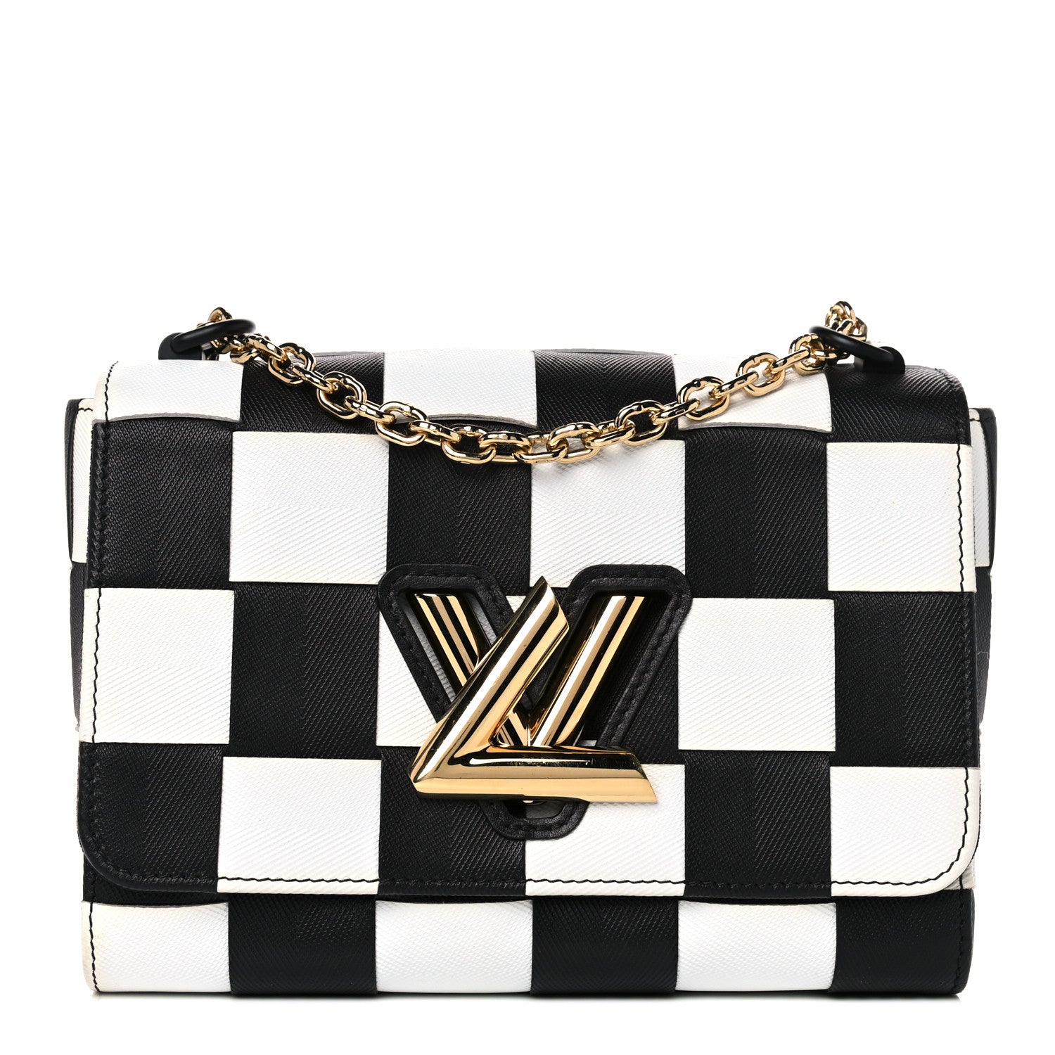 Louis Vuitton Calfskin Damier Tressage Twist Shoulder Bag MM Black White 1 of 13