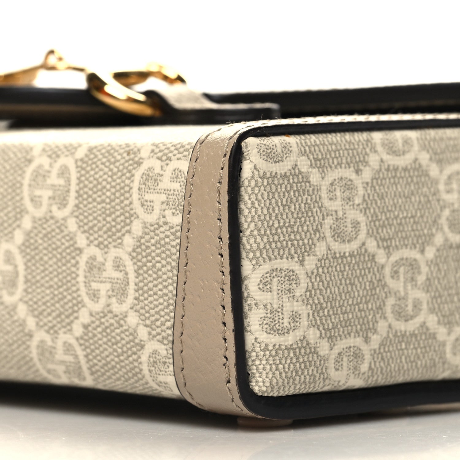 Gucci GG Supreme Monogram Textured Dollar Calfskin Mini Horsebit 1955 Shoulder Bag Beige Mystic White Oatmeal 10 of 11