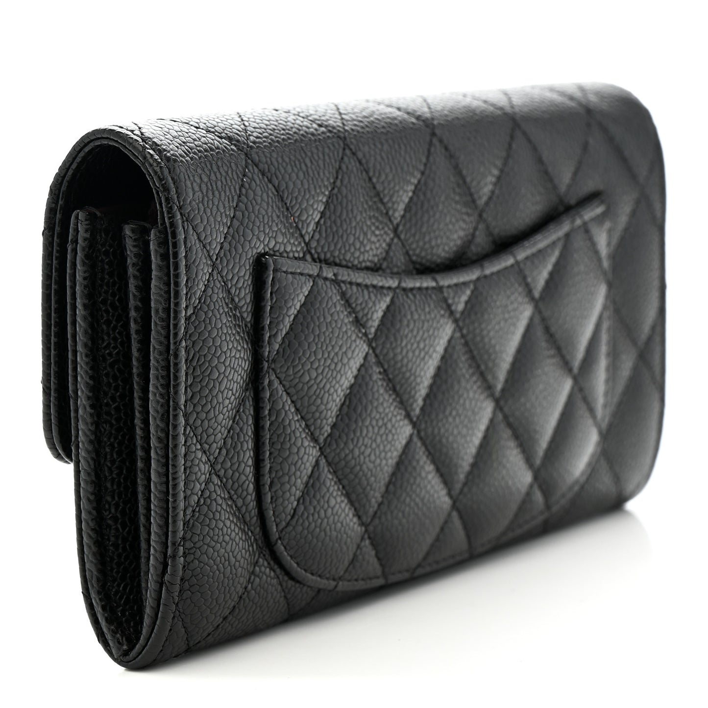 Caviar Quilted Large Gusset Flap Wallet Black