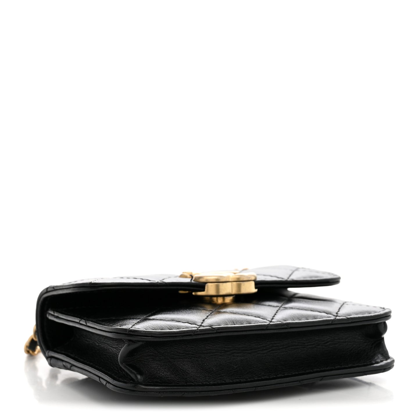 Calfskin Quilted Perfect Fit Coin Purse With Chain Black