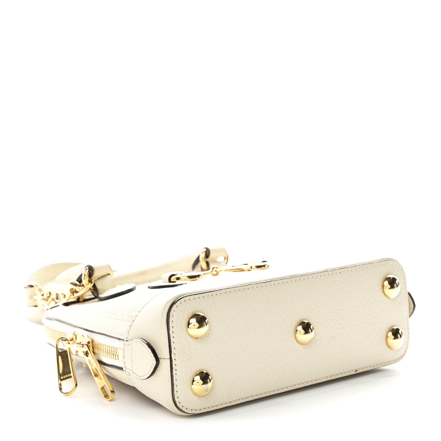 GG Supreme Monogram Textured Dollar Calfskin Mini Horsebit 1955 Top Handle Bag Beige Mystic White Oatmeal