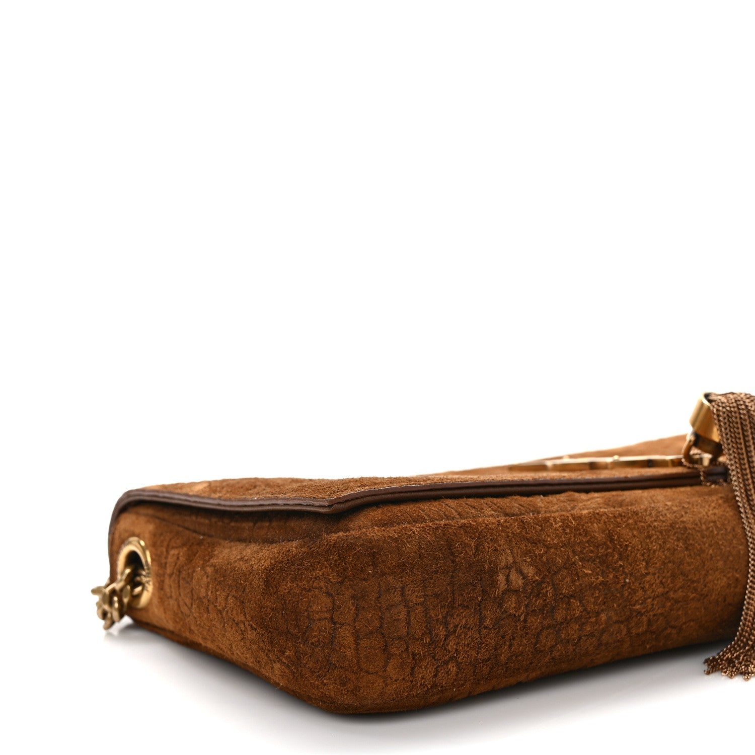 Saint Laurent Crocodile Embossed Suede Monogram Tassel Kate 99 Tan 8 of 13