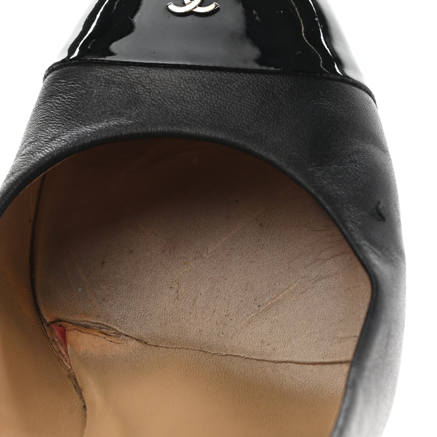 Chanel Lambskin Patent Cap Toe CC Pumps 38 Black 11 of 13