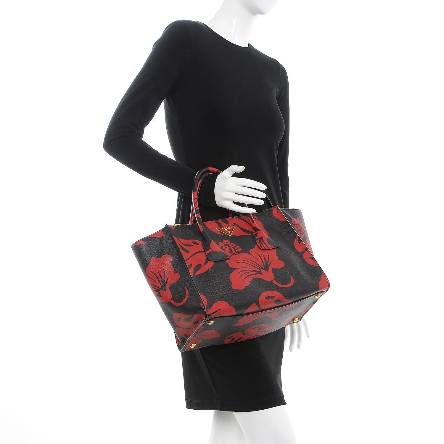Prada Saffiano Hibiscus Print Twin Pocket Tote Rosso 3 of 8