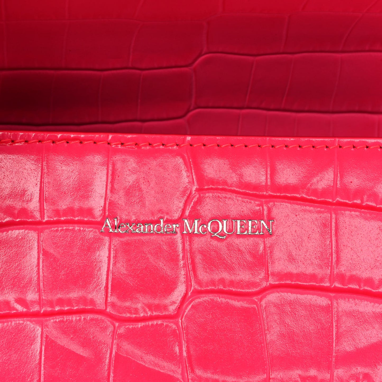 Shiny Crocodile Embossed Jeweled Satchel Peony Pink