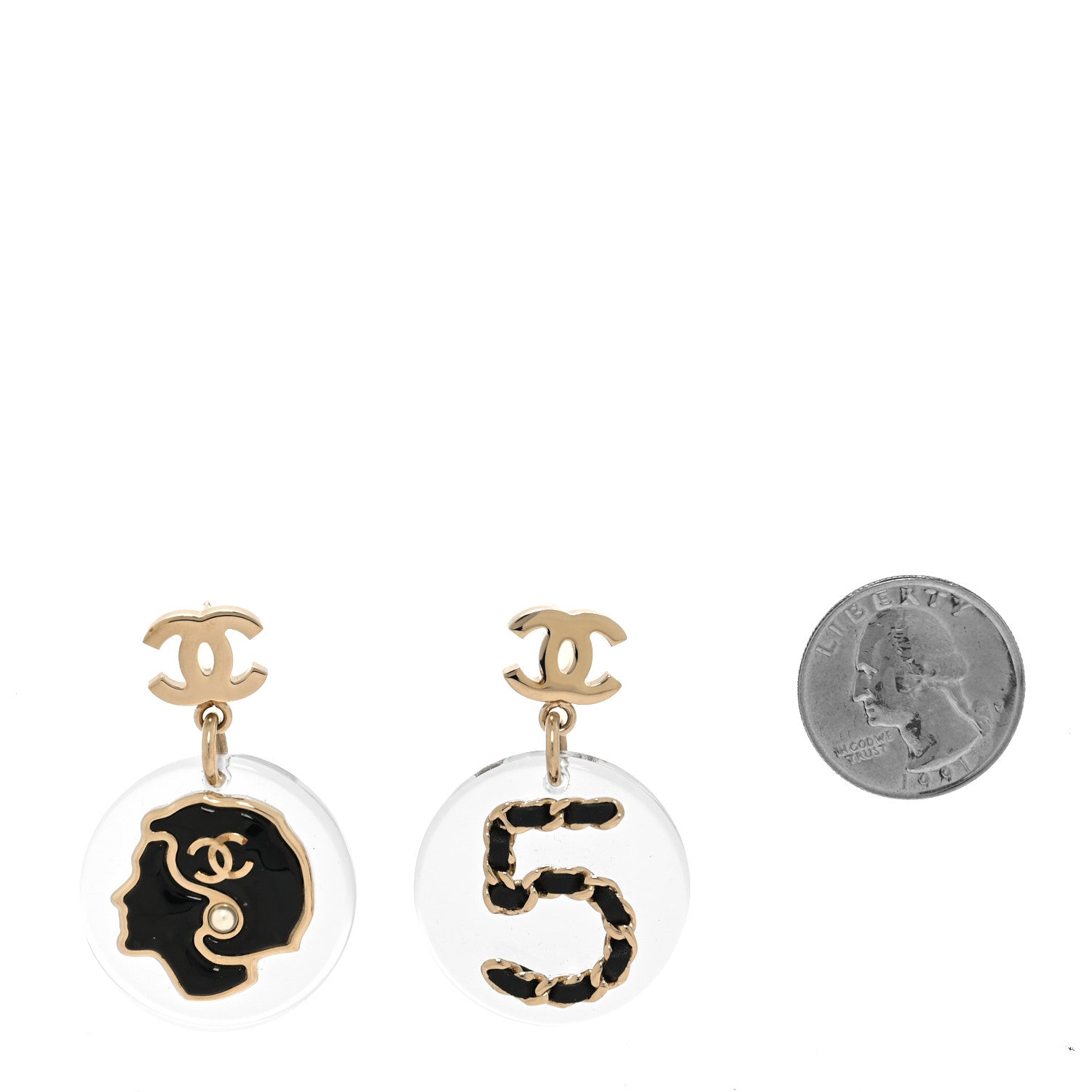 Chanel Resin Lambskin Chain N°5 Coco CC Drop Earrings Black Gold 2 of 4