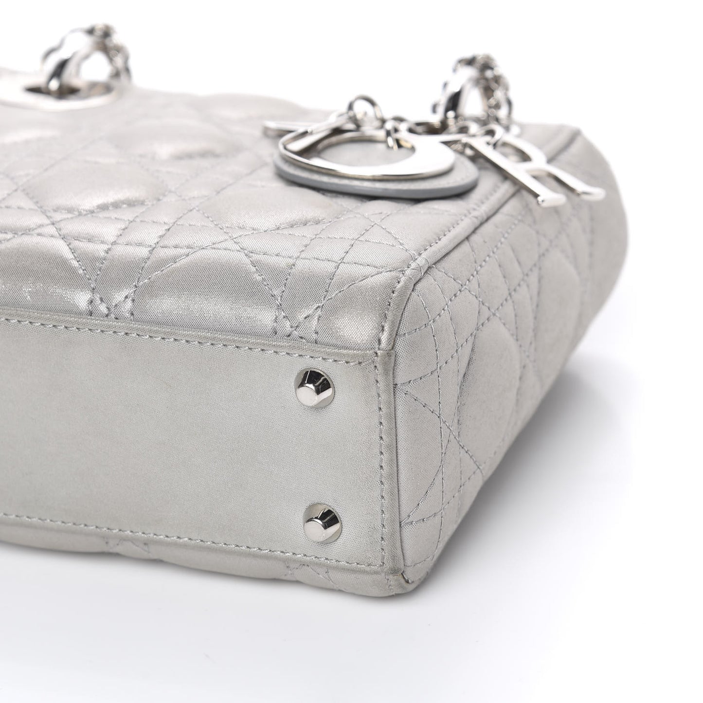 Metallic Lambskin Cannage Mini Lady Dior Grey