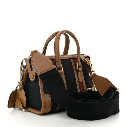 Gucci Monogram Textured Dollar Calfskin Web Mini Bauletto Duffle Top Handle Bag Black Koi Beige 3 of 12