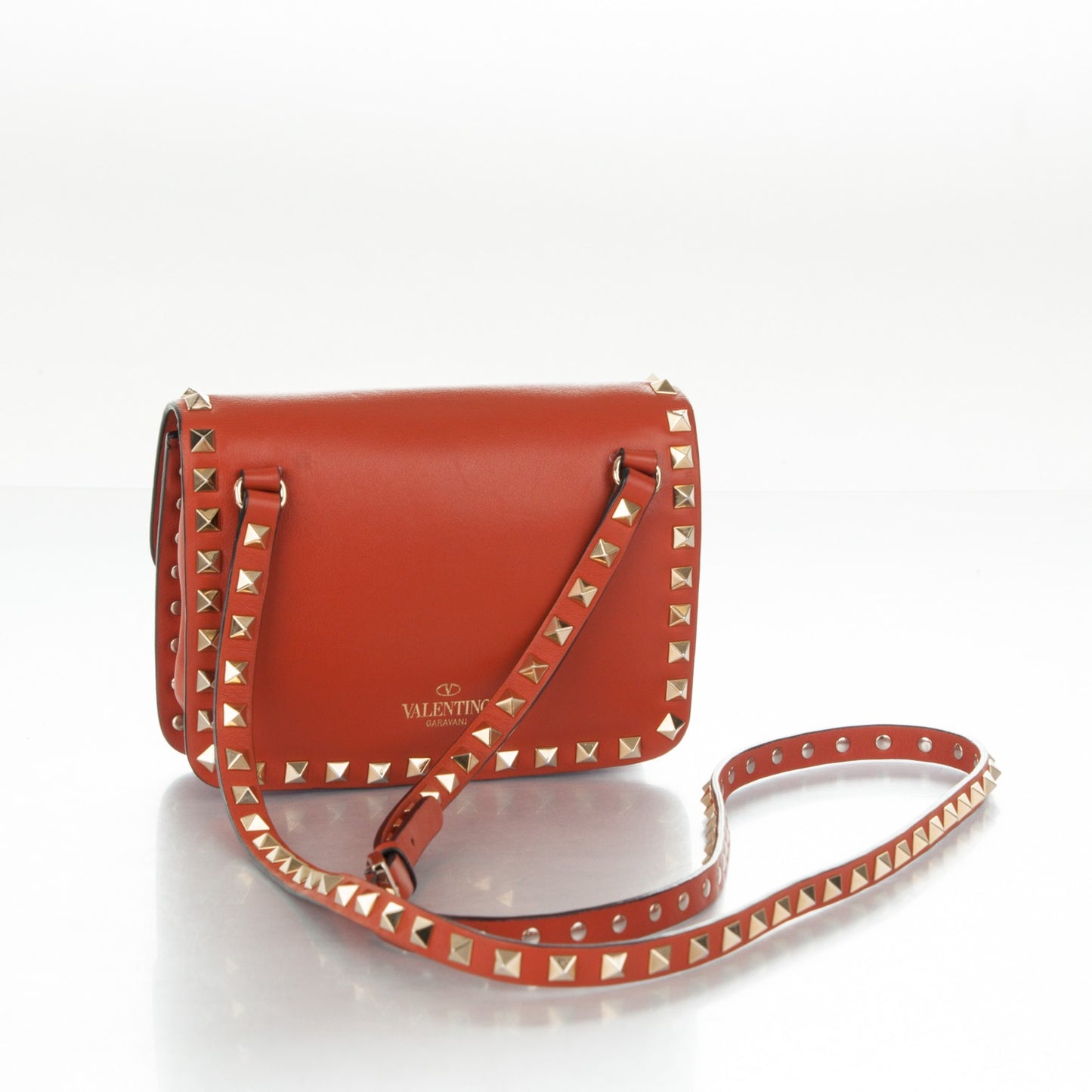 Vitello Small Rockstud Shoulder Flap Messenger Bag Orange