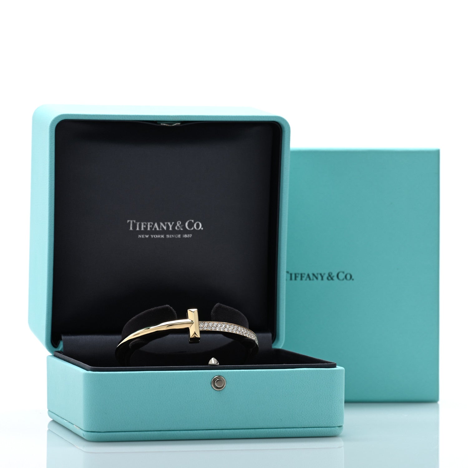 Tiffany 18K Yellow Gold Diamond Wide T1 Hinged Bangle Bracelet 4 of 4
