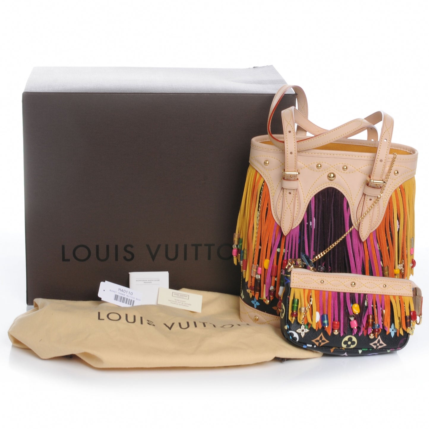 Monogram Multicolor Fringe Bucket Black