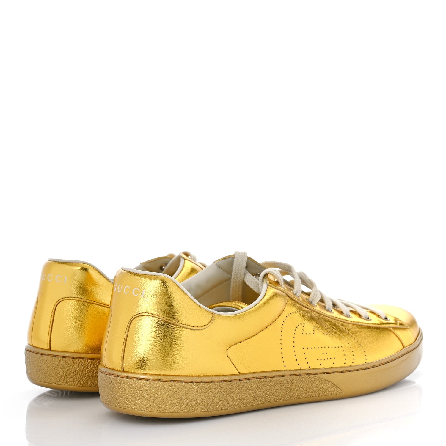 Gucci Metallic Nappa Interlocking G Perforated Mens Ace Sneakers 11.5 Oro Vecchio 3 of 13