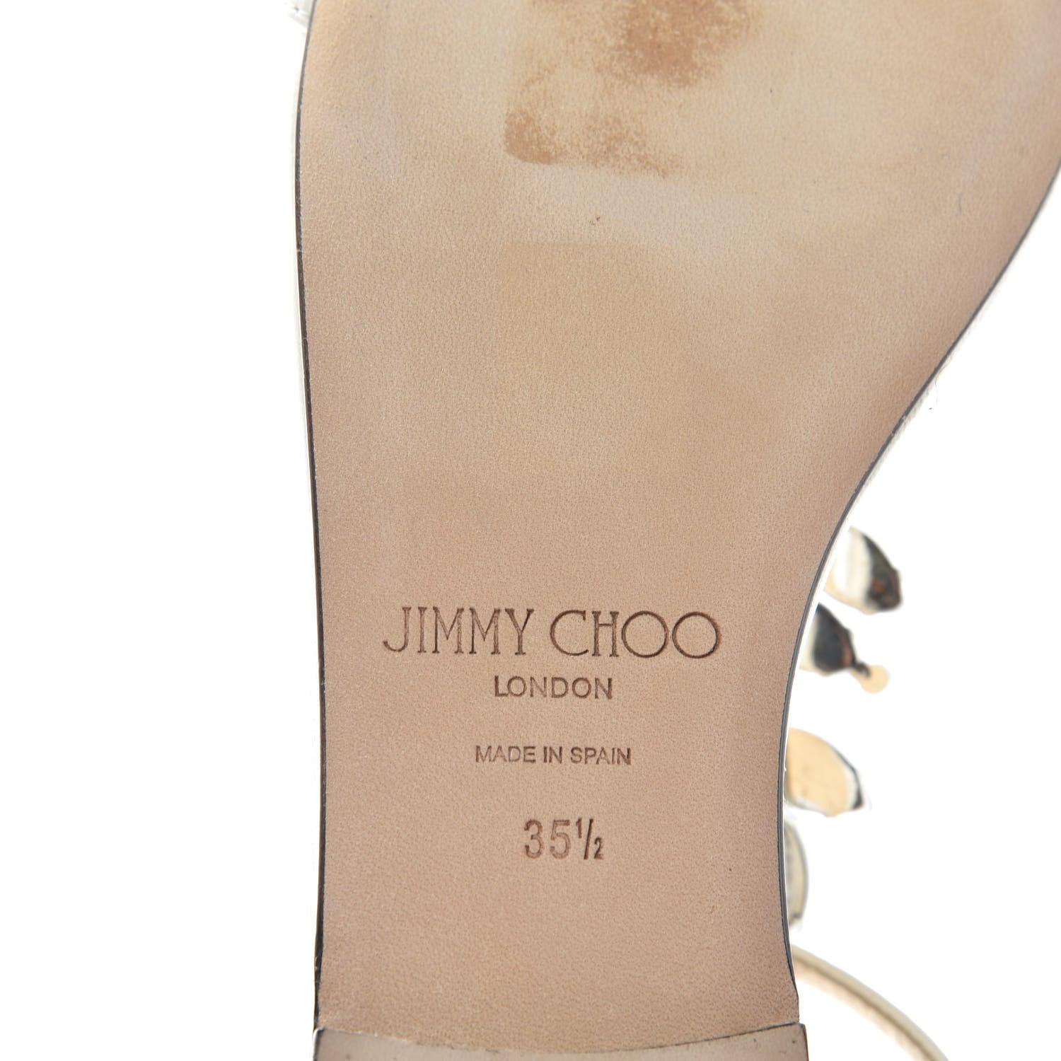 Jimmy Choo Nappa Crystal Averie T-Strap Flat Sandals 35.5 Chalk 9 of 10
