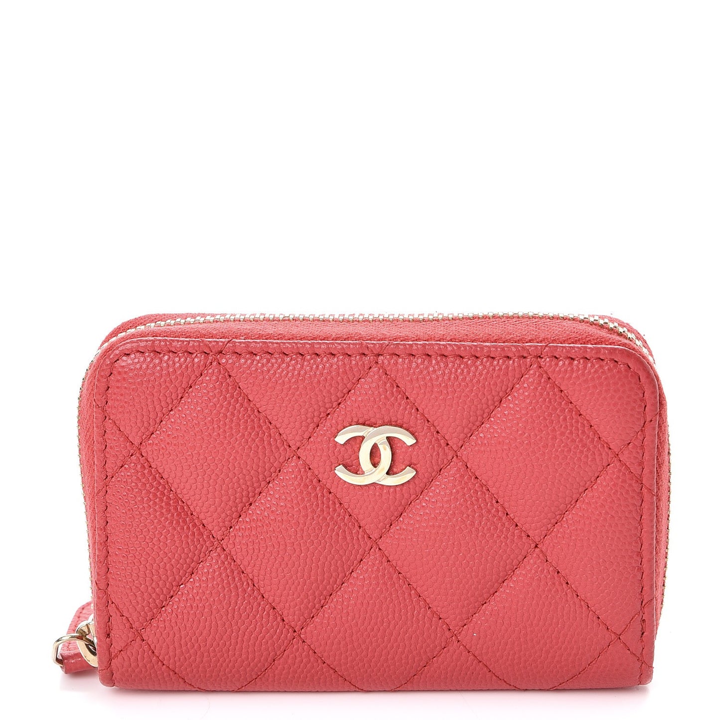 Caviar Quilted Zip Coin Purse Dark Pink