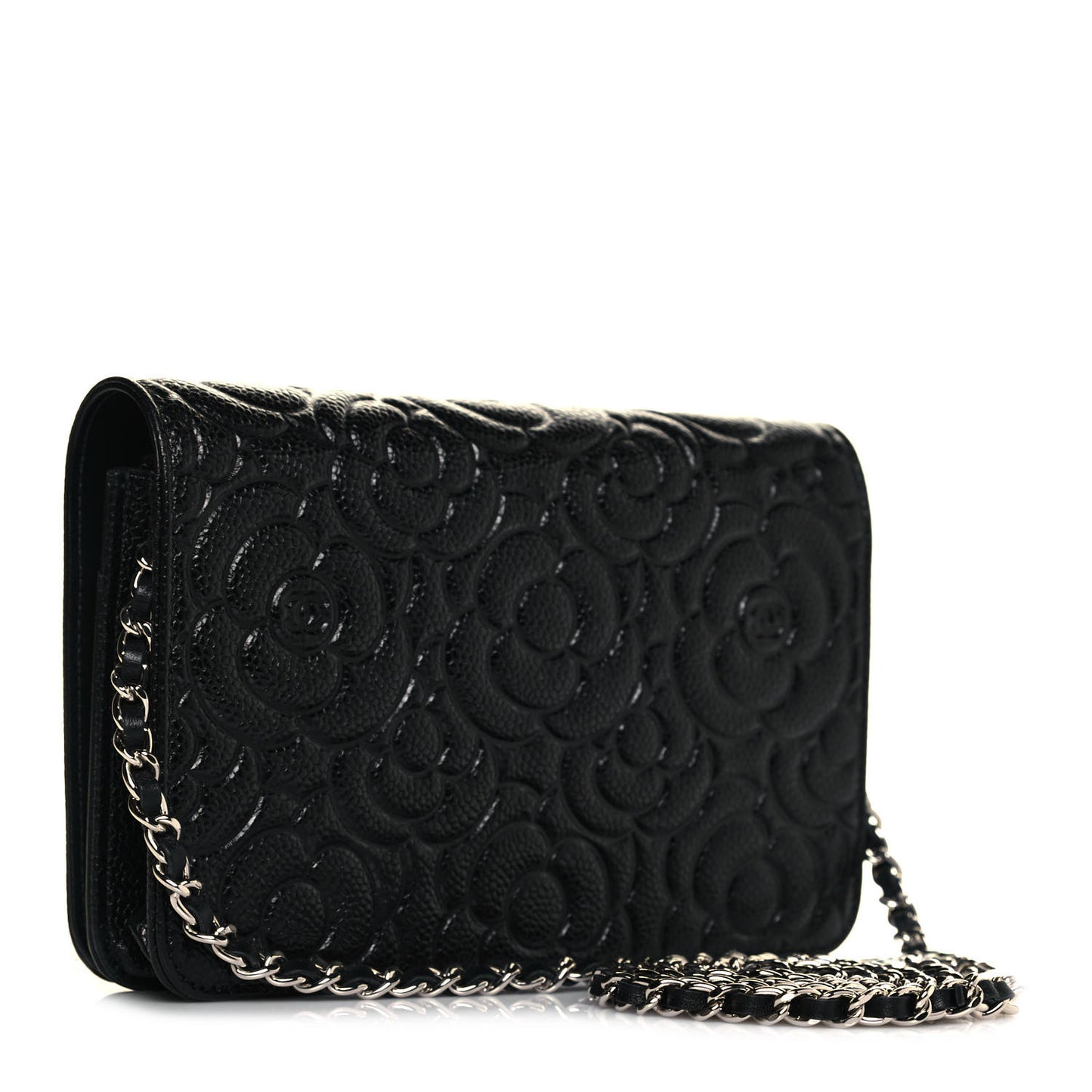 Caviar Camellia Embossed Wallet On Chain WOC Black