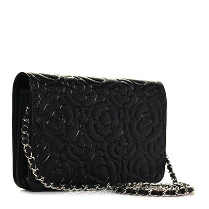 Chanel Caviar Camellia Embossed Wallet On Chain WOC Black 2 of 11