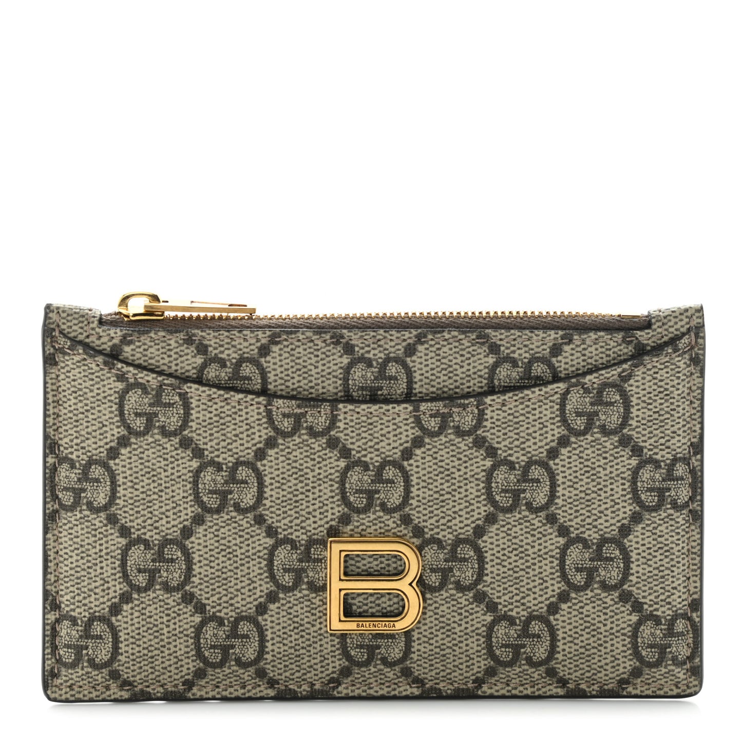 X BALENCIAGA GG Supreme Monogram Zip Card Case Beige Ebony