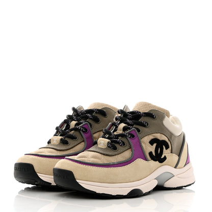 Chanel Mesh Suede Calfskin Grained Calfskin Womens CC Sneakers 36 Beige Dark Beige Purple 3 of 9