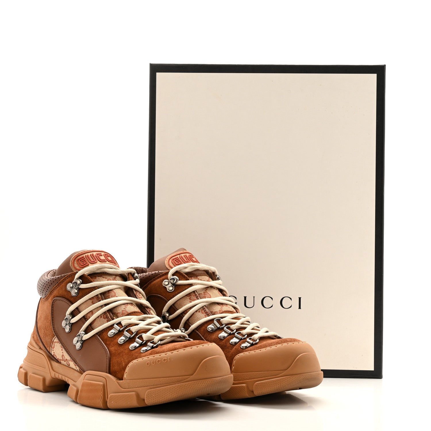 Gucci X SEGA Suede Calfskin GG Monogram Mens Flashtrek Sneakers 10 New Cuir Beige Ruggine 13 of 13