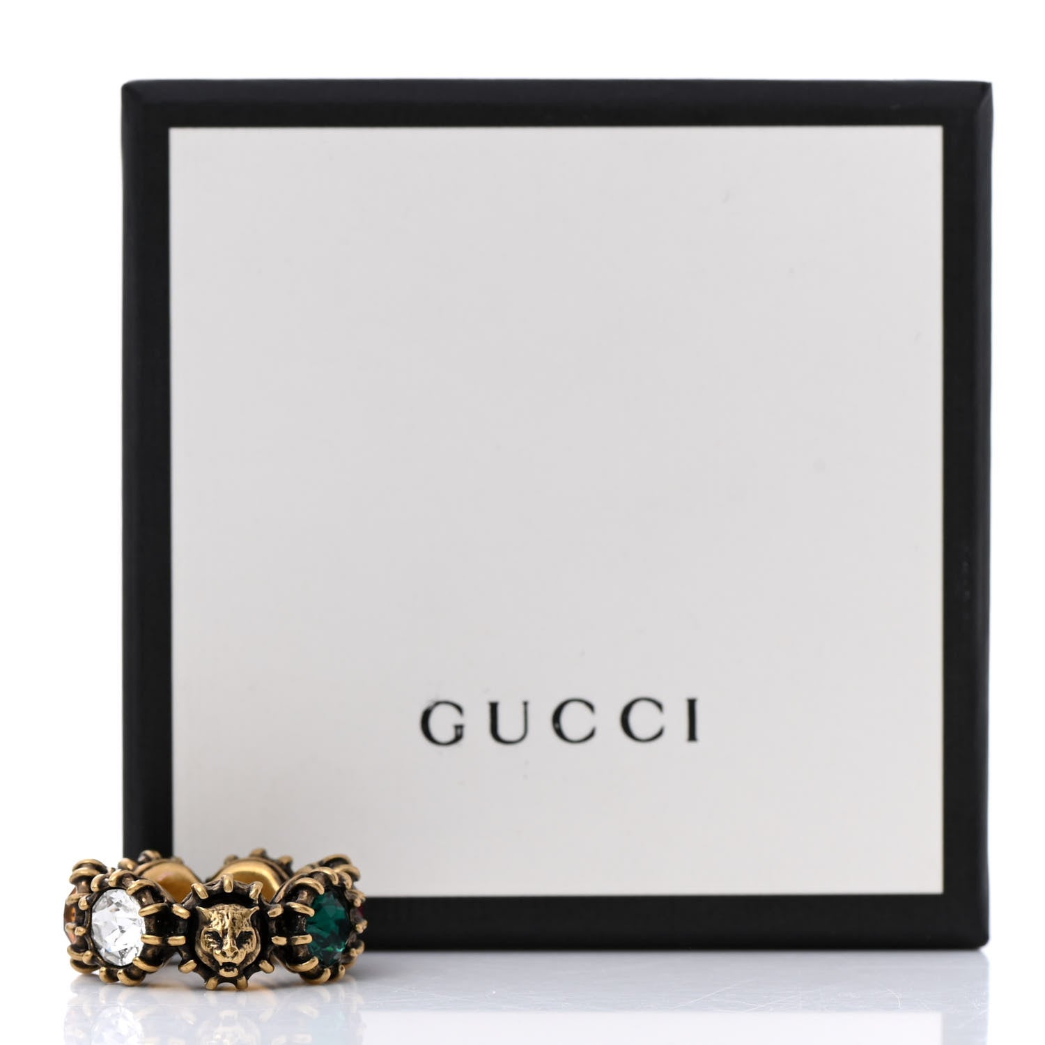 Gucci Tigerhead Crystal Ring 53 6.25 Aged Gold Multicolor 7 of 7