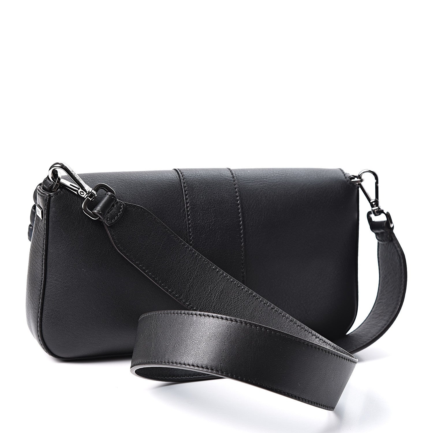 Fendi Vitello Dolce Lace Up Baguette Black 2 of 8