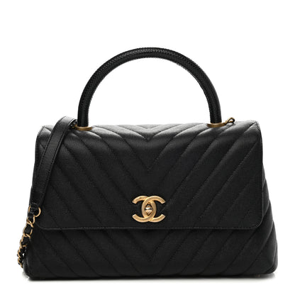 Chanel Caviar Chevron Quilted Small Coco Handle Flap Black 1 of 10