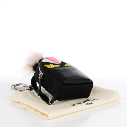 Fendi Nylon Shiny Nappa Nutria Fox Fur Monster Eyes Mini Backpack Charm Black Multicolor 5 of 11