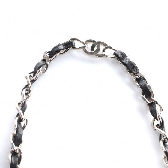 Leather Silver Chain Link Belt Black