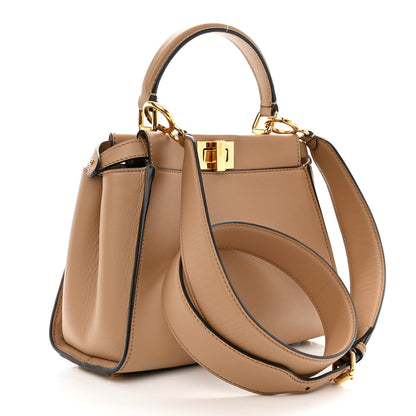 Fendi Vitello Seta Nabuk Pequin Mini Peekaboo Iconic Satchel Cuoio Tobacco Moro 3 of 11