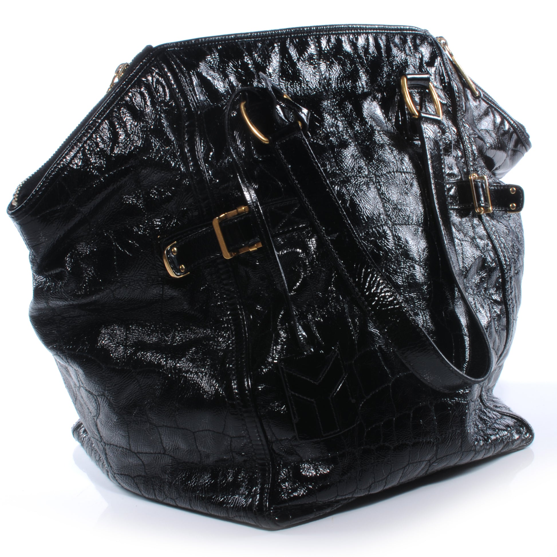 Saint Laurent Patent Croc Medium Downtown Tote Black 3 of 7