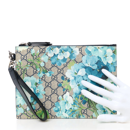 Gucci GG Supreme Monogram Blooms Small Zip Wristlet Pouch Beige Blue Black 2 of 12