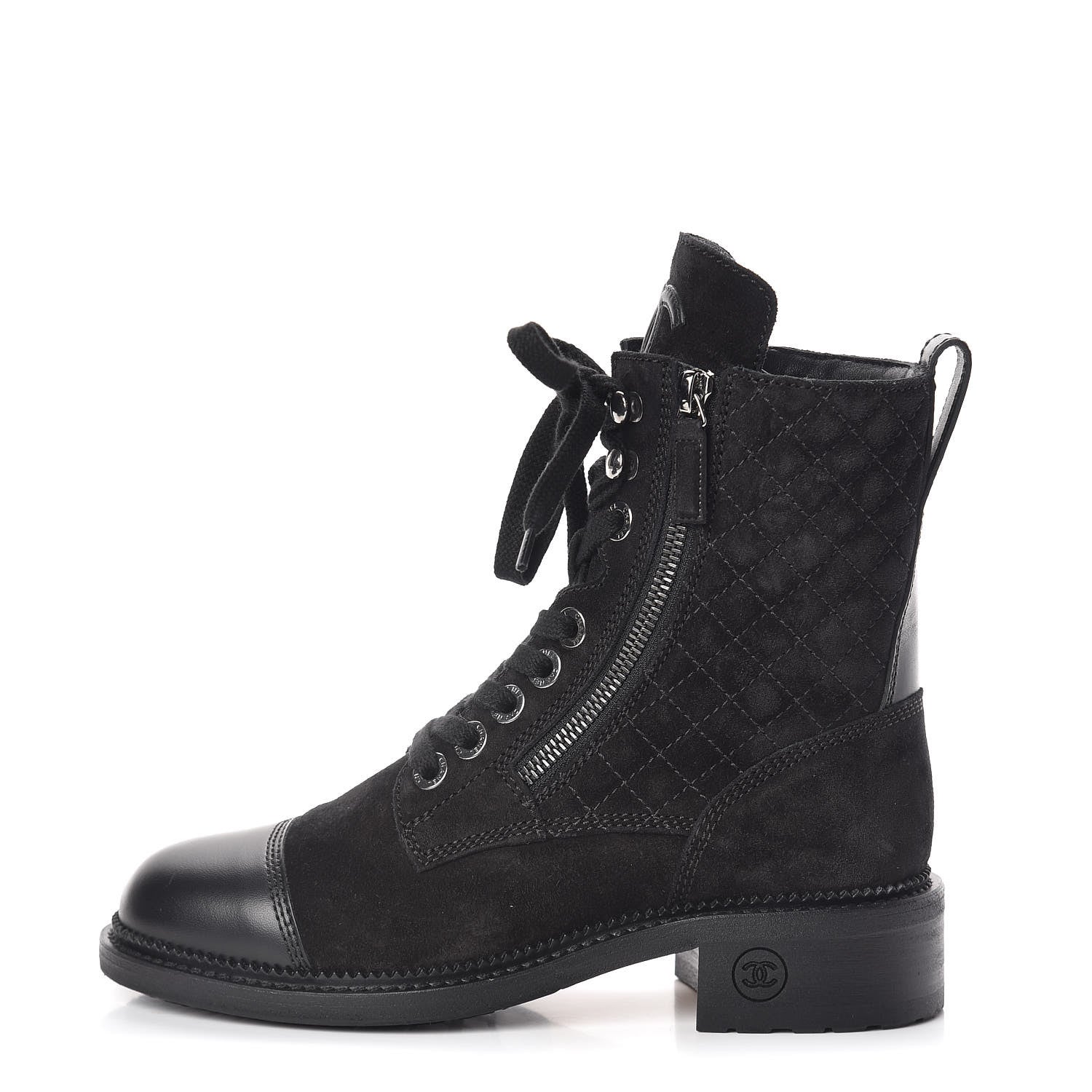 Chanel Suede Calfskin Quilted Lace Up Boots 36 Black 1 of 8