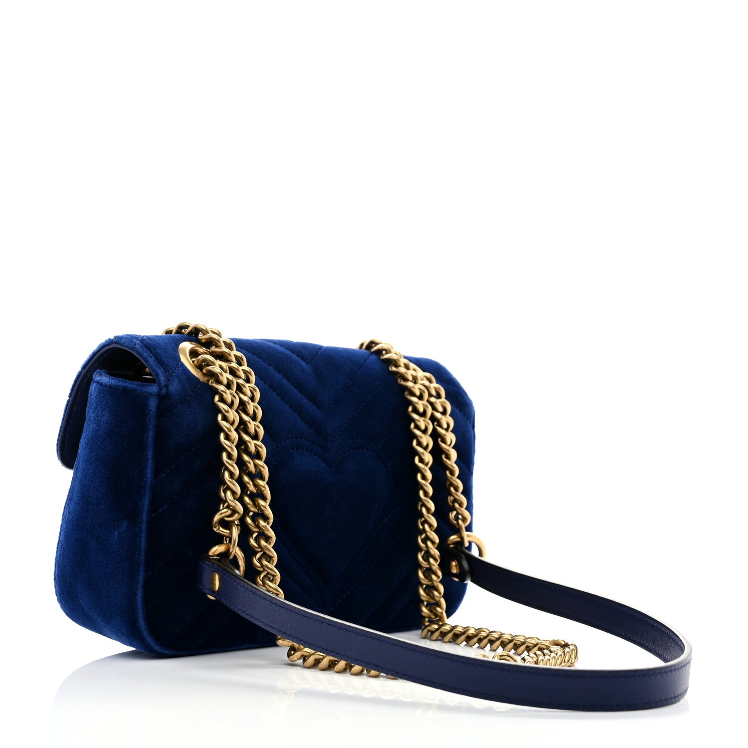 Gucci Velvet Matelasse Mini GG Marmont Shoulder Bag Cobalt Blue 2 of 12