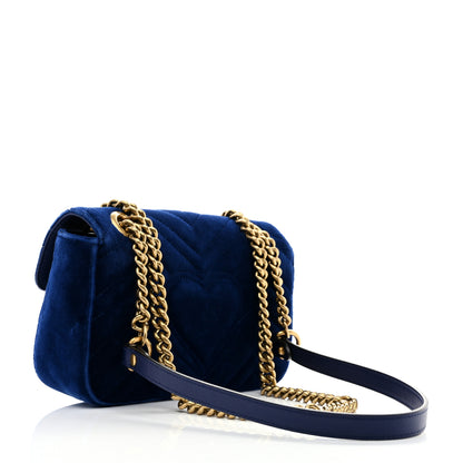 Gucci Velvet Matelasse Mini GG Marmont Shoulder Bag Cobalt Blue 2 of 12