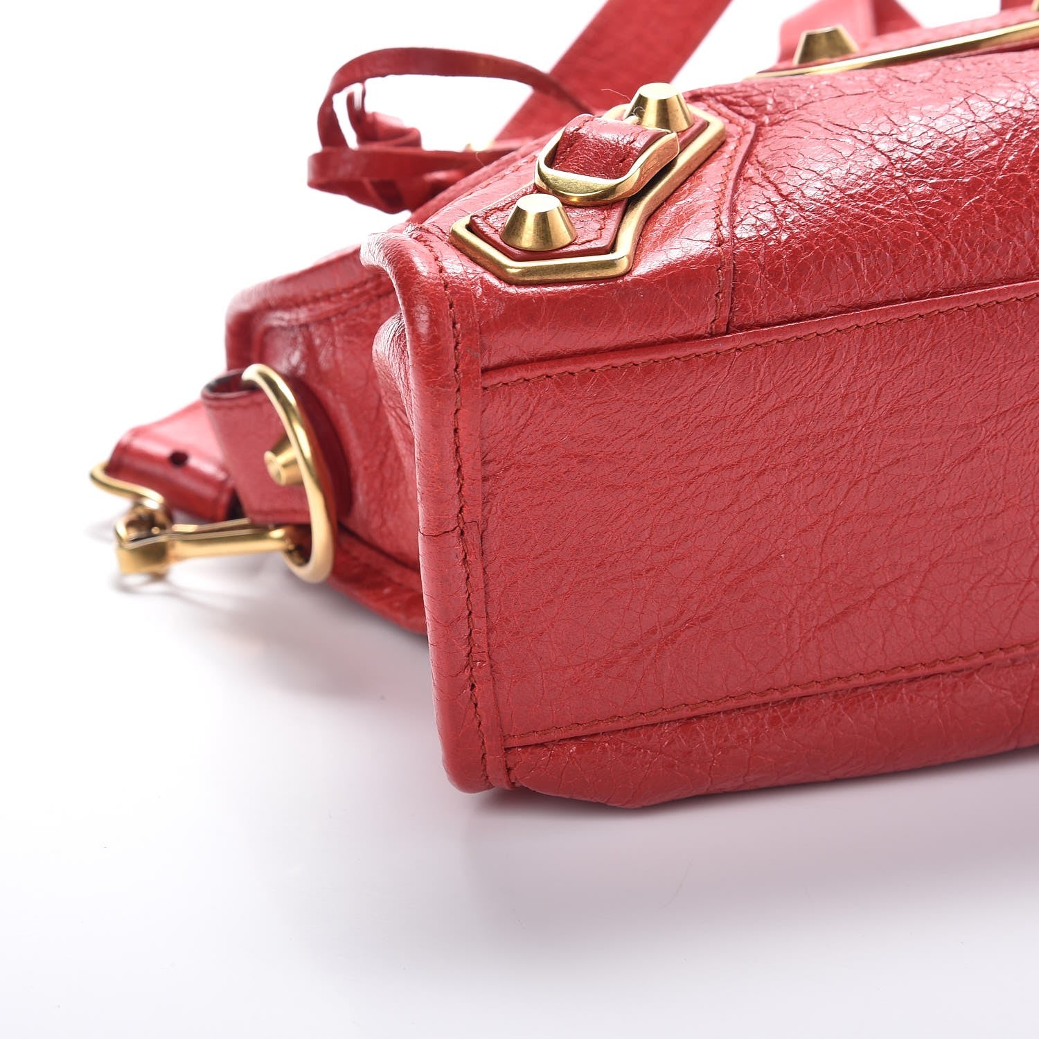 Balenciaga Agneau Gold Metallic Edge Hardware Mini City Rouge Rubis 9 of 11