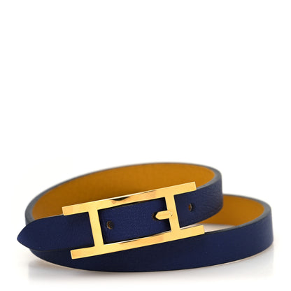 Hermes Swift Behapi Double Tour Bracelet T1 Bleu Encre Ambre 1 of 6