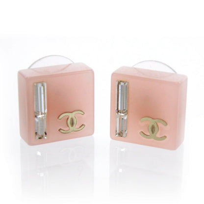 Chanel Resin Baguette Crystal Geometric Square CC Earrings Pink 1 of 6