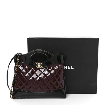 Chanel Patent Calfskin Quilted Mini 31 Shopping Bag Burgundy Black 11 of 11