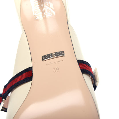 Gucci Malaga Kid Sylvie Web Cross Strap Mid-Heel Slides 39 Vintage White 9 of 11