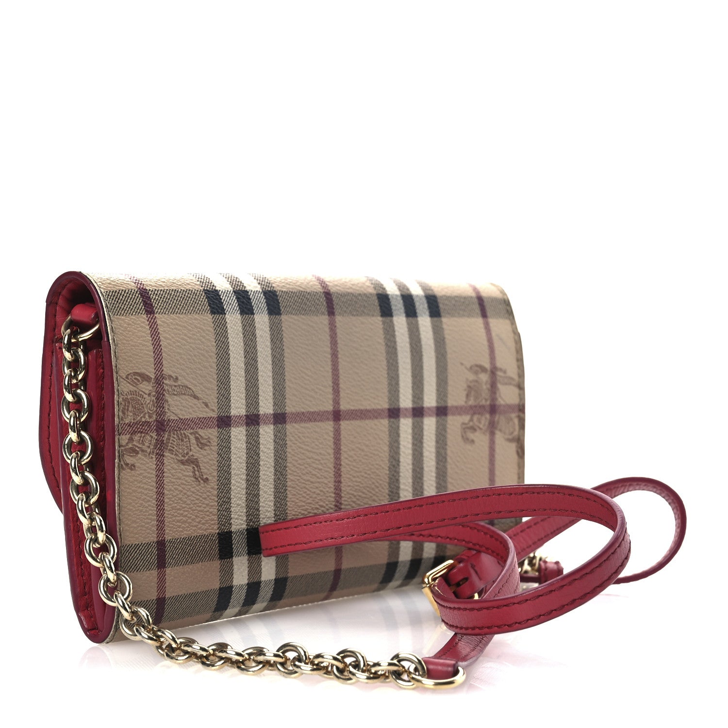 Burberry Haymarket Check Henley Wallet On Chain Coral Red 3 of 11