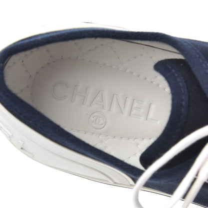 Chanel Fabric Mens Lace Up Cap Toe Sneakers 41 Navy 6 of 9