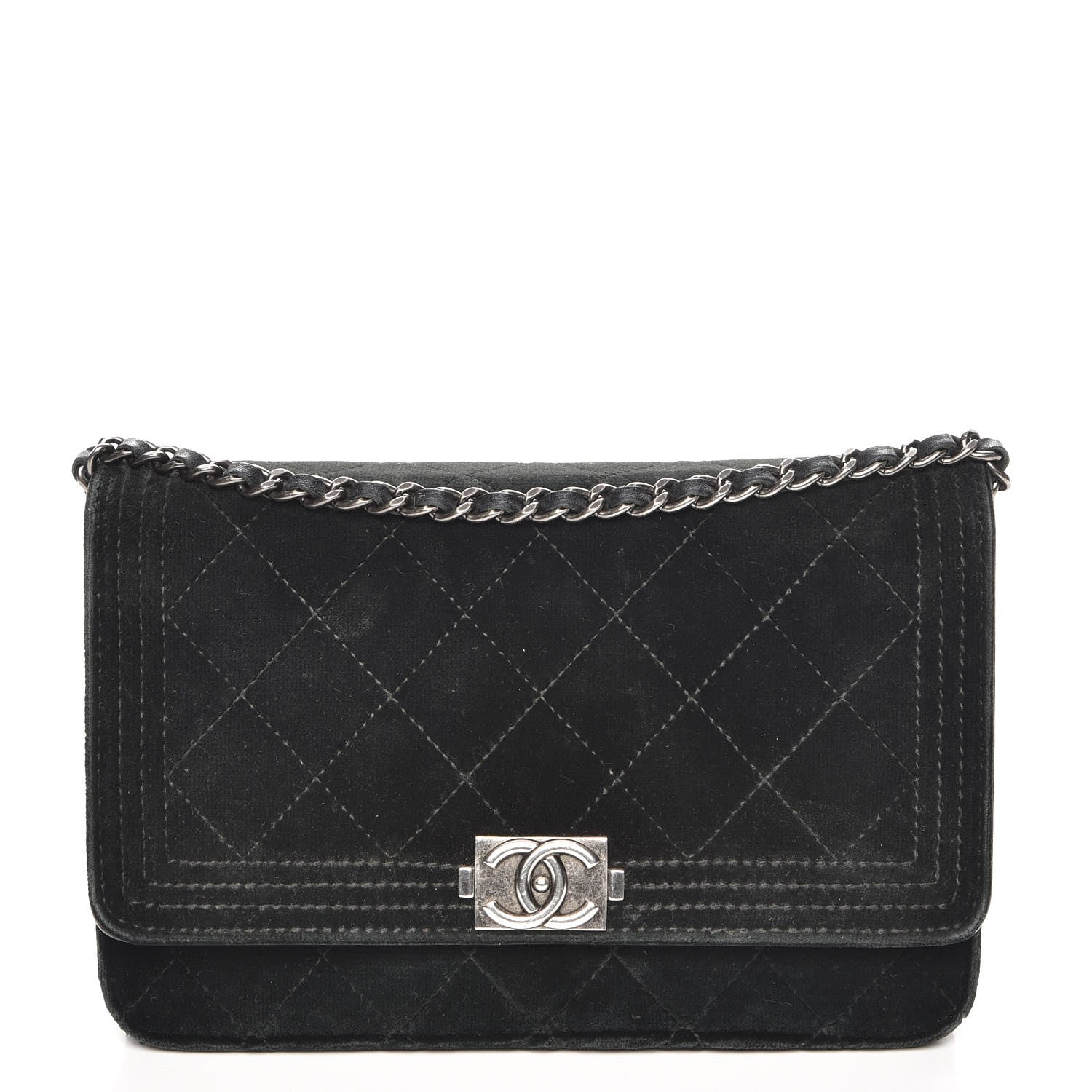 Chanel Velvet Quilted Boy Wallet On Chain WOC Black 1 of 16